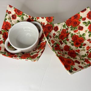 Fabric Bowl Cozy for Soup & Ice Cream | Reversible Cotton Microwave Safe Bowl Holder | Handmade Kitchen Gift | Reusable Cozy Wrap Gift