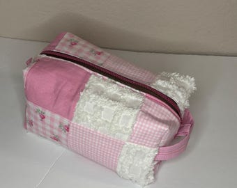 Boxy Bag Zippered Pouch - Patchwork Zipper Boxy  Pouch - Patchwork Bag Summer Must-Have Bag - Graduation Gift - Make up Bag- Travel Bag Gift