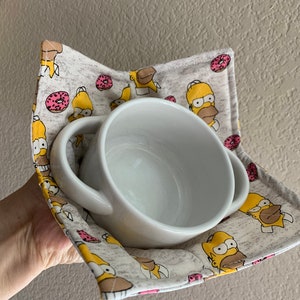 Fabric Bowl Cozy for Soup & Ice Cream | Reversible Cotton Microwave Safe Bowl Holder | Handmade Kitchen Gift | Reusable Cozy Wrap Gift