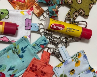 Lip Balm Holder Keychain with Lip Balm Not Included | Chapstick Keychain | Fabric Key Ring | Handmade Gift for Her