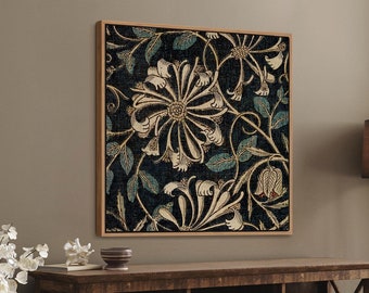 Framed Textile Wall Art Print, William Morris Print Wall Art, Vintage Flower Tapestry Wall Art, Botanical Art Print, Neutral Farmhouse Decor