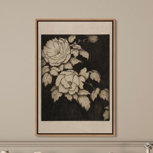 Botanical Framed Wall Art, Oil Painting Print On Canvas, Framed Vintage Floral Art, Botanical Canvas Art, Large Wall Art, Moody Wall Art