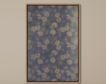 Antique Flower Pattern Framed Wall Art Print, Shibori Inspired Canvas Art, Vintage Abstract Textile Design, Modern Boho Chic Wall Decor