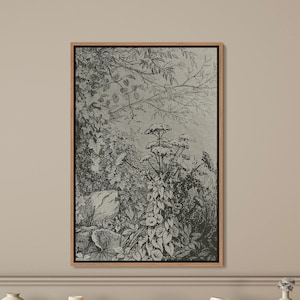 Botanical Framed Wall Art, Sketch Flowers Drawing Canvas Wall Art, Rustic Country Landscape Art Print, Large Wall Art, Farmhouse Wall Decor