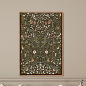 Framed Textile Wall Art Print, William Morris Print Wall Art, Vintage Flower Tapestry Wall Art, Botanical Art Print, Neutral Farmhouse Decor