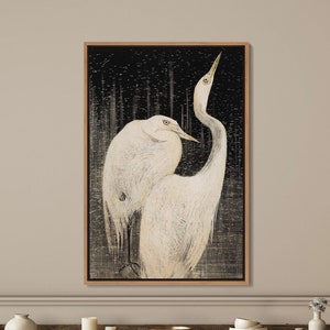 Heron Framed Wall Art, Cranes Birds Canvas Wall Art, Antique Animal Art Print, Vintage Heron Large Wall Art, Farmhouse Wall Decor