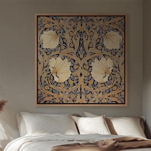 Framed Textile Wall Art Print, William Morris Print Wall Art, Vintage Flower Tapestry Wall Art, Botanical Art Print, Neutral Farmhouse Decor