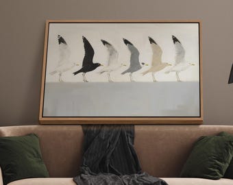 Funny Birds Framed Wall Art, Vintage Birds Oil Painting Print, Large Canvas Wall Art, Birds Lover Gift, Modern Farmhouse Decor