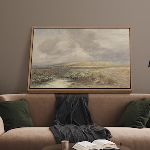Countryside Landscape Framed Wall Art, Vintage Summer Landscape Oil Painting Print, Vintage Cottagecore Decor