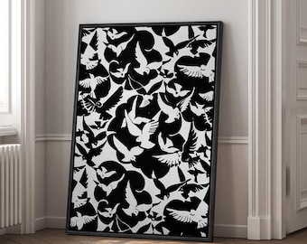 Framed Birds Canvas Wall Art, Vintage Tapestry Pattern Print, Farmhouse Decor