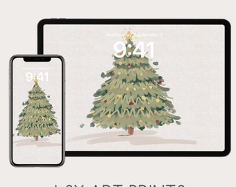 Phone Wallpapers, Christmas Tree iPad Wallpaper, Christmas Phone Wallpaper, Printable Pine Tree Oil Painting, Winter iPad Wallpaper, Gifts