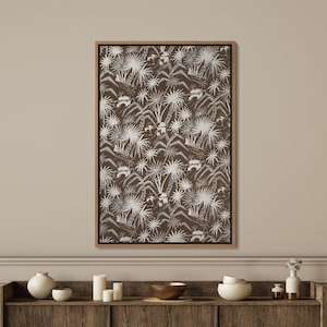 Framed Textile Wall Art Print, Vintage Palm Tree Tapestry Pattern Wall Art, Botanical Art Print, Large Canvas Wall Art, Farmhouse Wall Decor