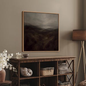 Dark Abstract Landscape Framed Wall Art, Moody Neutral Canvas Print, Minimalist Abstract Painting Print, Modern Farmhouse Wall Decor