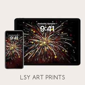Phone Wallpaper, Fireworks iPad Wallpaper, Printable Firework Painting, New Year&#39;s Eve or 4th of July Firework iPad Wallpaper, Holiday Decor