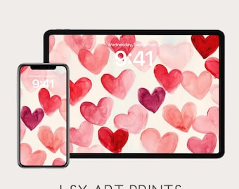 Pink Hearts Phone & iPad Wallpaper, Girly Aesthetic (Digital Download)