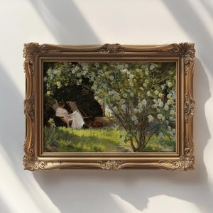French Country Garden Vintage Painting, Antique Oil Painting, Flower Garden Art Print, Printable Wall Art, Farmhouse Cottagecore Wall Decor