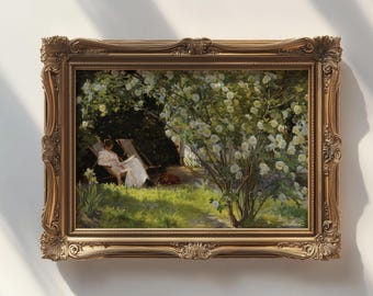 French Country Garden Painting, Vintage Cottagecore Art (Digital Download)