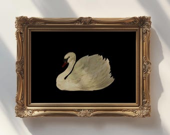 Vintage Swan Painting, Dark Academia Wall Art (Digital Download)