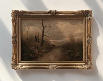 Moody Autumn Landscape Print, Vintage Farmhouse Wall Decor (Digital Download)