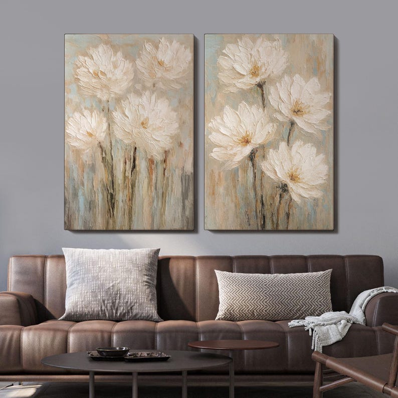 Abstract Floral Framed Wall Art Set of 2, Flowers Oil Painting Print ...