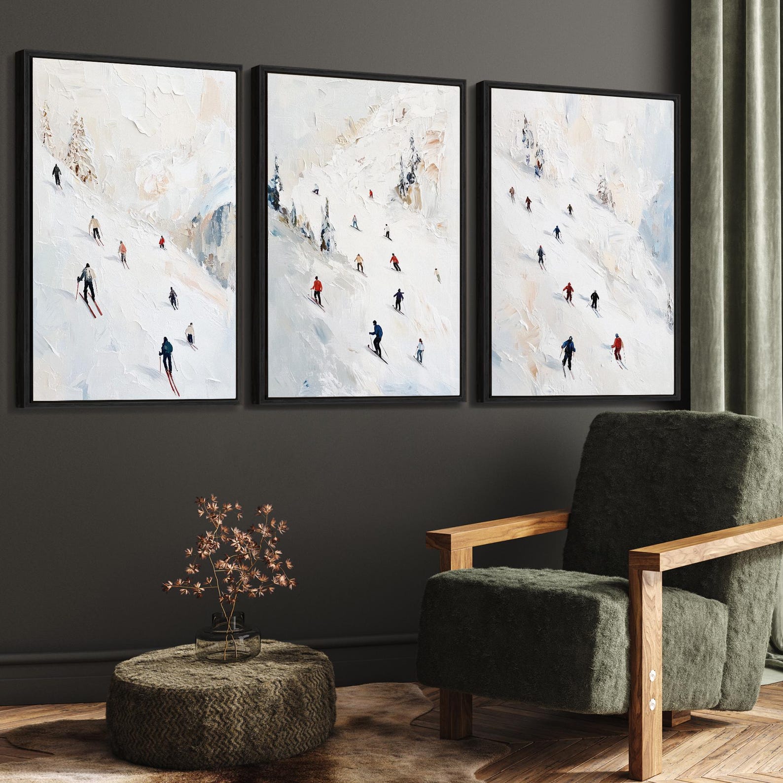Ski Framed Wall Art Set of 3, Mini Skiers Wall Art Printed on Canvas ...