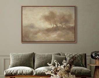 Soft Neutral Abstract Landscape Framed Wall Art, Minimalist Beige Nature Print, Calm Modern Home Decor