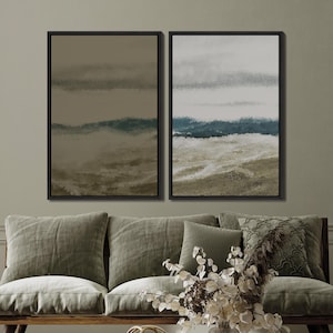 Abstract Ocean Framed Wall Art Set of 2, Minimalit Beach Landscape Prints, Abstract Large Canvas Wall Art, Modern Coastal Decor
