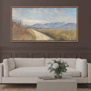 Vintage Landscape Large Framed Wall Art, Country Landscape Canvas Wall Art, Vintage Nature Scenery Panoramic Print, Antique Farmhouse Decor
