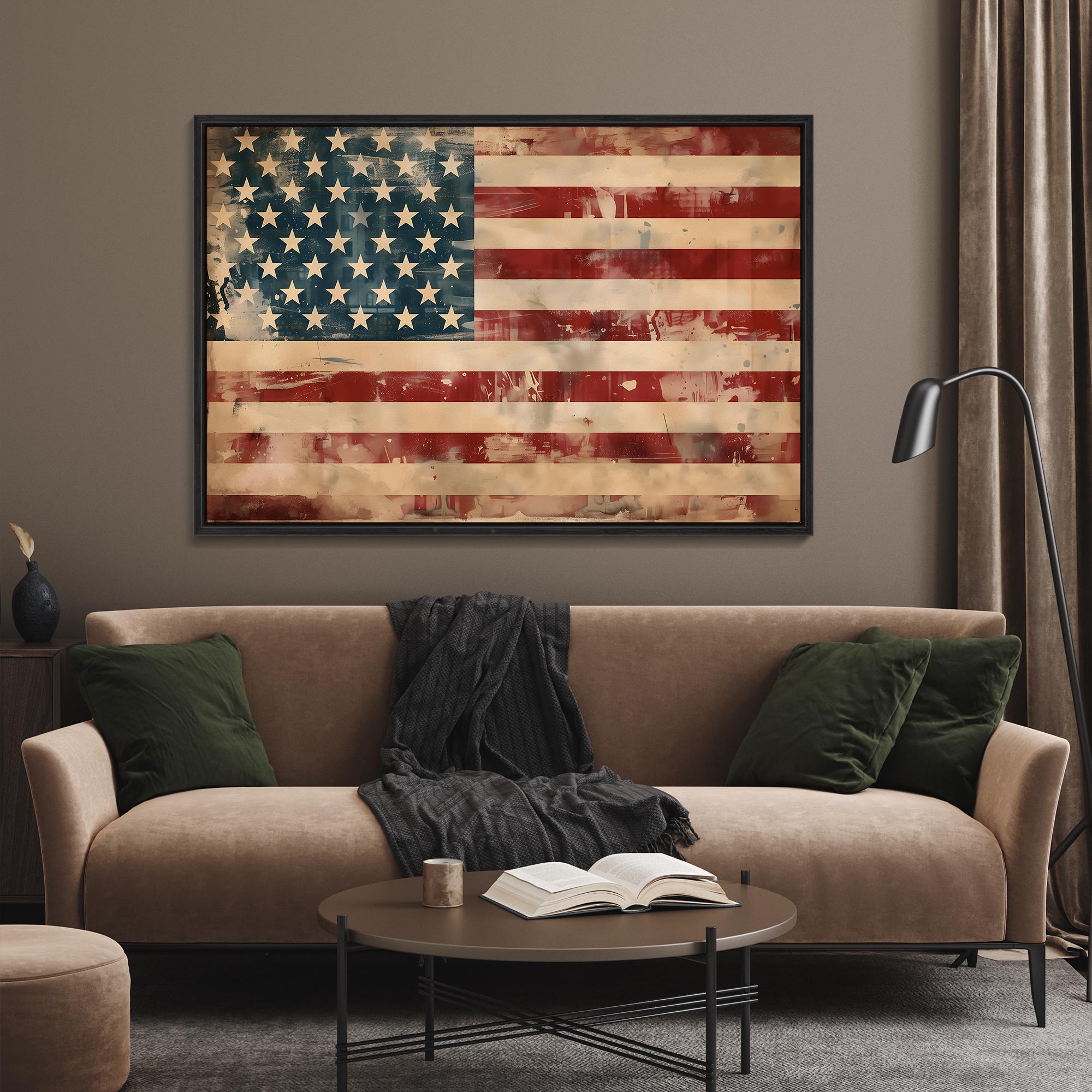 Vintage US Flag Art, Vintage Flag Framed Canvas Print, American Flag Wall Art, Fourth of July Art, Vintage American Flag Wall Decor