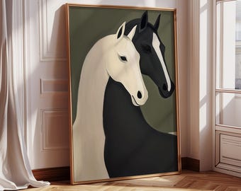 Horse Framed Wall Art, Vintage Horse Oil Painting Print, Large Canvas Wall Art, Sage Green Wall Art Print, Horse Lover Gift, Farmhouse Decor