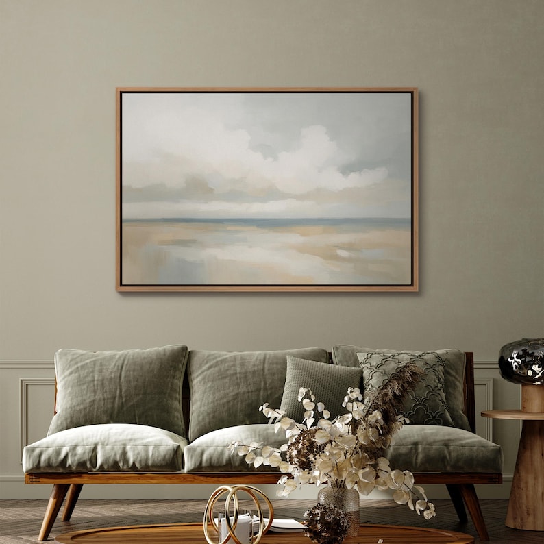 Minimalist Neutral Coastal Abstract Framed Wall Art, Soft Beige ...