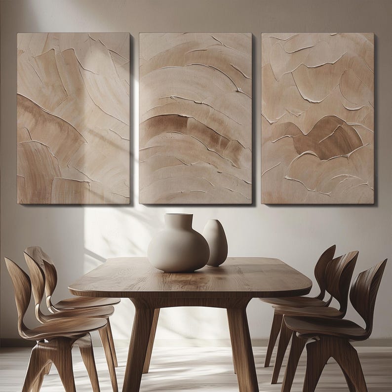 Abstract Framed Wall Art Prints Set of 3, Beige Brown Textured Abstract ...