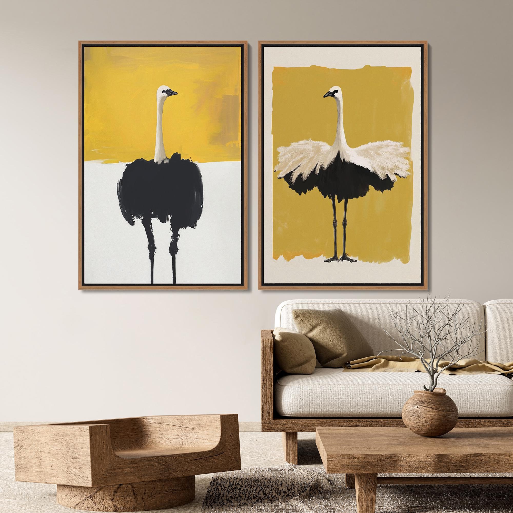 Ostrich Framed Wall Art Set of 2, Abstract Animal Wall Art Print, Large Canvas Wall Art, Statement Art Print, Birds Gift, Contemporary Decor