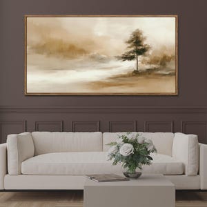 Abstract Landscape Wall Art, Vintage Tree Oil Painting Print, Beige Wall Art Print, Neutral Modern Farmhouse Decor