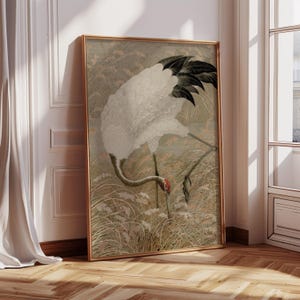 Heron Framed Wall Art, Cranes Birds Canvas Wall Art, Antique Animal Art Print, Vintage Heron Large Wall Art, Farmhouse Wall Decor