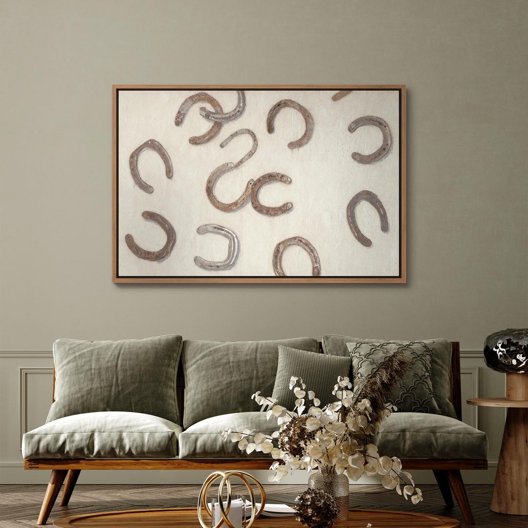Horseshoes Framed Canvas Wall Art, Southwestern Decor - 24x36 inches, Wood