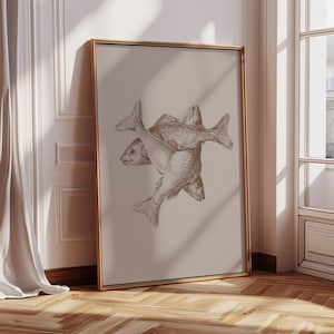 Retro Fish Print, Animal Illustration Aesthetic Wall Decor, Fish Drawing Art Print, Fish Poster, Fish Gift, Printable Wall Art