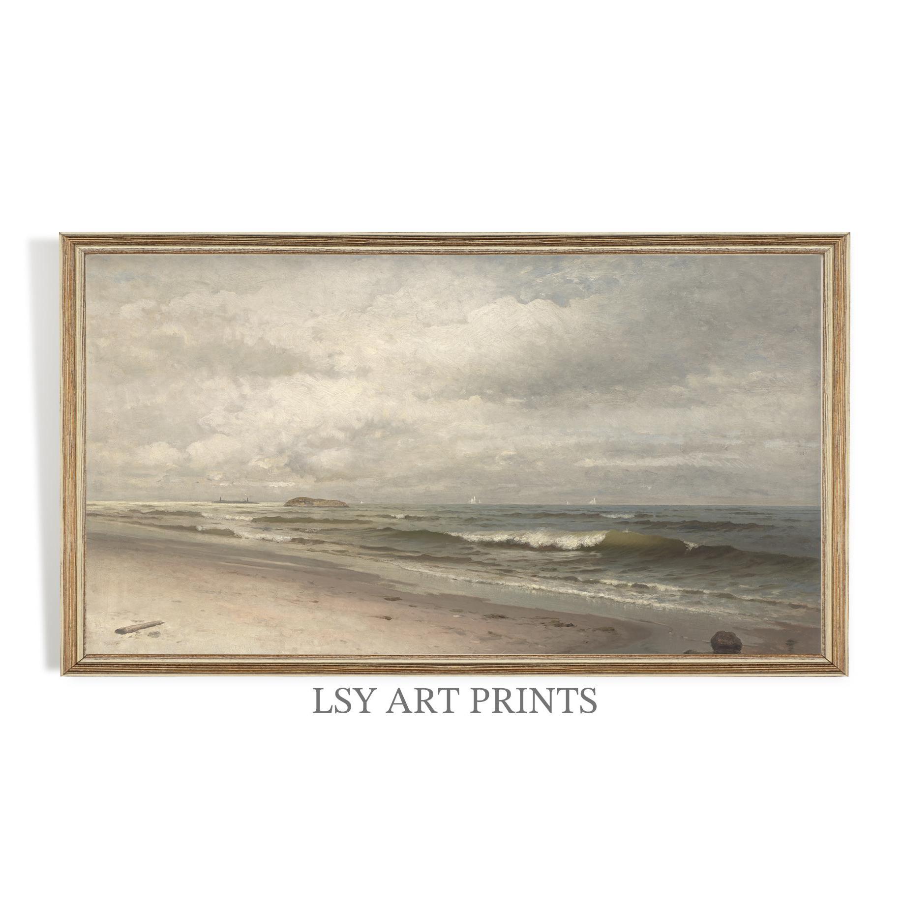Frame TV Art Coastal Landscape Oil Painting, Vintage Beach Art Print, Rustic Seaside Nature Cottagecore Wall Art Decor, Digital Download