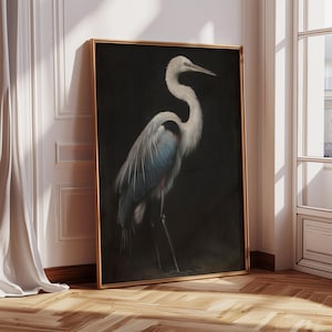Heron Framed Wall Art, Vintage Bird Wall Art Print, Large Canvas Wall Art, Animal Art Print, Birds Gift, Coastal Wall Decor