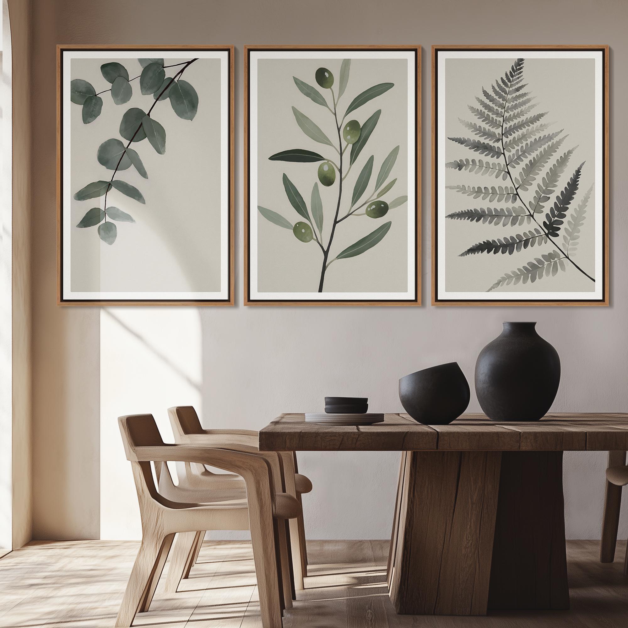 Botanical Framed Wall Art Set of 3, Watercolor Leaf Wall Art Prints ...
