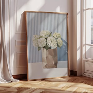 White Hydrangea Flower Framed Wall Art, Modern Southern Floral Art Feminine Botanical Decor, Hydrangea Painting Print, Blue Green Decor