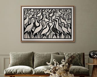 Heron Framed Wall Art, Black and White Minimalist Bird Print, Bird Lover Gift