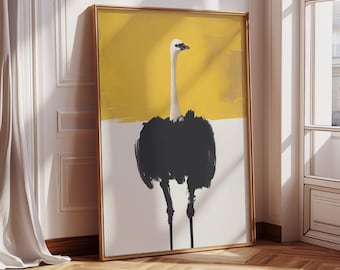Ostrich Portrait Framed Wall Art, Abstract Animal Wall Art Print, Large Canvas Wall Art, Statement Art Print, Birds Gift, Contemporary Decor