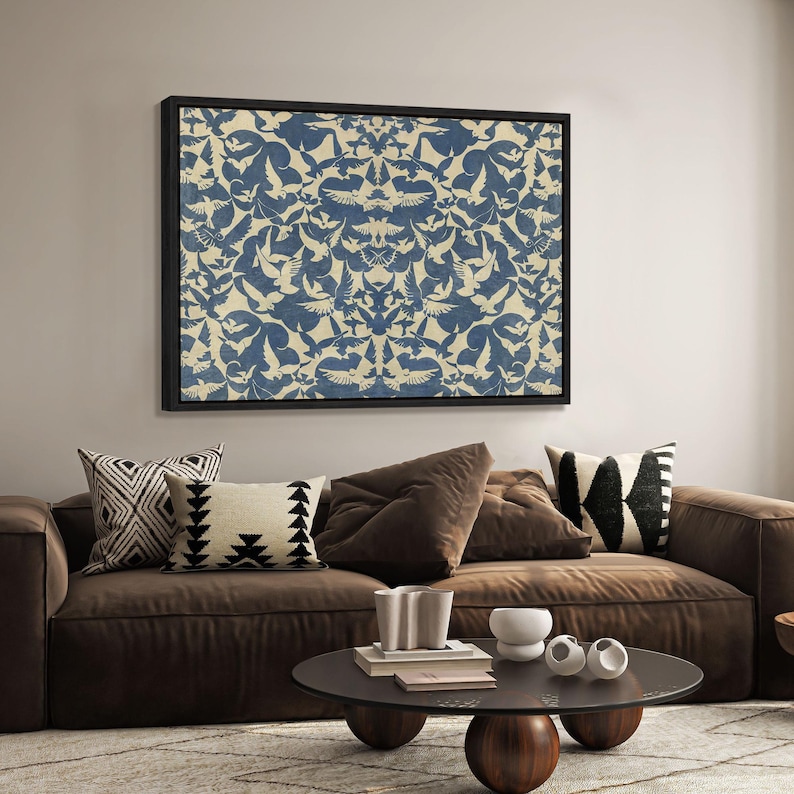 Vintage Bird Tapestry Wall Art, Framed Textile Animal Print, Large Canvas Wall Decor, Flying Birds Wall Hanging, Farmhouse Rustic Home Decor image 5