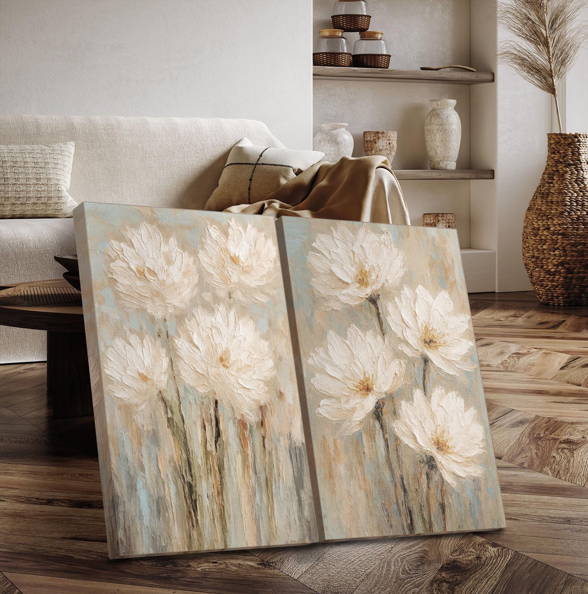 Abstract Floral Framed Wall Art Set of 2, Flowers Oil Painting Print ...