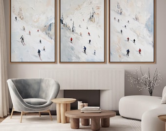 Ski Framed Wall Art Set of 3, Mini Skiers Wall Art Printed on Canvas, Winter Wall Art, Snowboarders Wall Art, Minimal Home Decor, Ski Gift