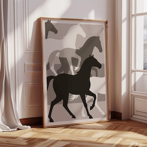 Horse Framed Wall Art, Vintage Abstract Horse Print, Large Canvas Wall Art, Horse Lover Gift, Neutral Farmhouse Decor