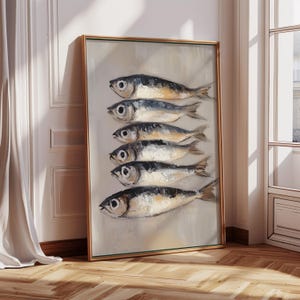 Sardine Painting, Antique Still Life Fish Art, Vintage Sea Life Print, Wall Decor for Fish Restaurant, Nautical Fish Coastal Home Art