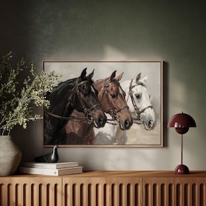 Horse Framed Wall Art, Vintage Horse Oil Painting Print, Western Horse Canvas Wall Art, Horse Lover Gift, Farmhouse Horse Decor