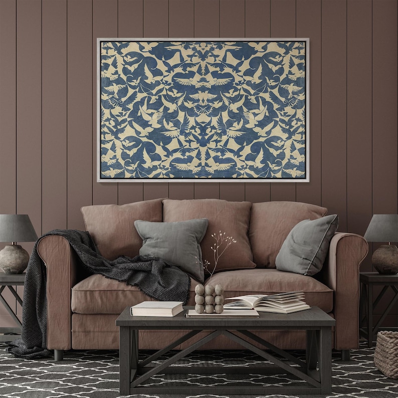 Vintage Bird Tapestry Wall Art, Framed Textile Animal Print, Large Canvas Wall Decor, Flying Birds Wall Hanging, Farmhouse Rustic Home Decor image 7